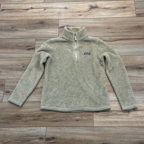 Patagonia Los Gatos 1/4 Zip Pullover SZ Medium Fleece Jacket Logo Tan Beige - Picture 1 of 13